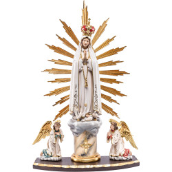 Nuestra Señora de Fátima con corona de madera y palomas - Altar casero