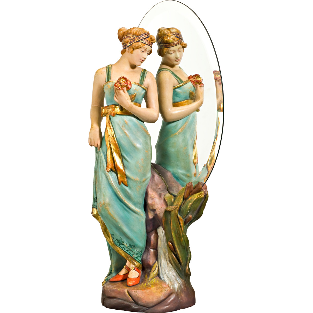 Girl with roses and mirror