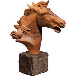Cabeça de cavalo com pedestal de pedra