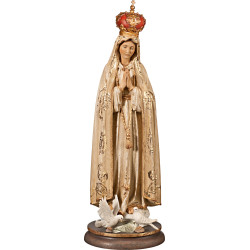 Our Lady of Fatima with wooden crown and pigeons