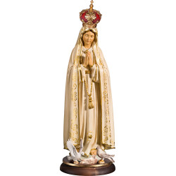 Our Lady of Fatima with wooden crown and pigeons