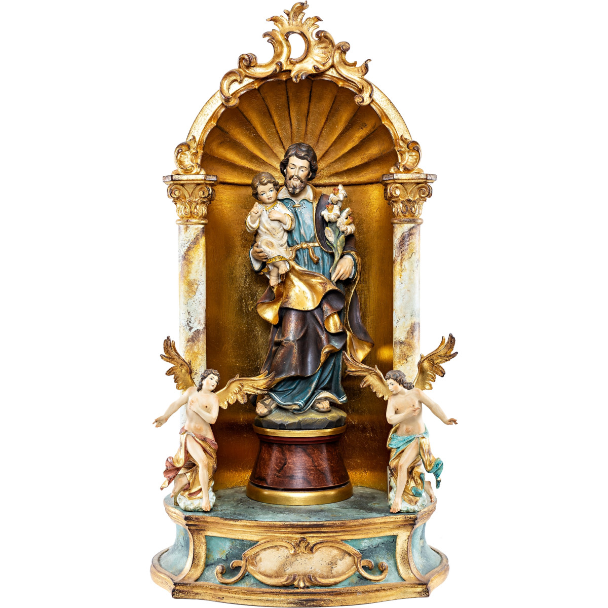 Hl. Josef mit Jesuskind und Engel - Hausaltar Barock
