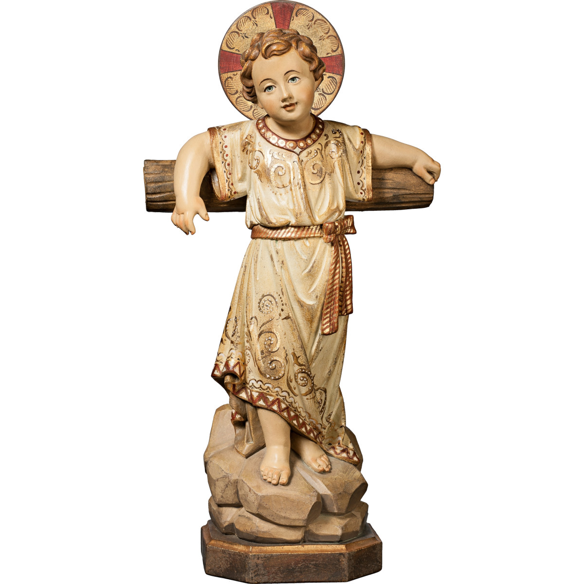 Menino Jesus de pé com cruz e auréola