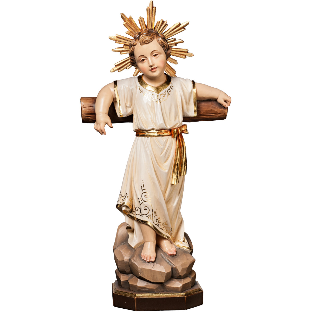 Jesuskind stehend mit Kreuz und Gloriose