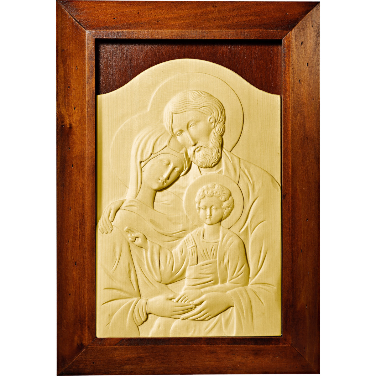 Icono bizantino de la Sagrada Familia con marco