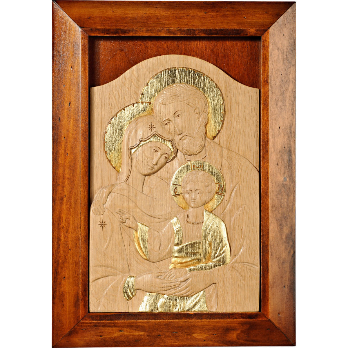 Icono bizantino de la Sagrada Familia con marco