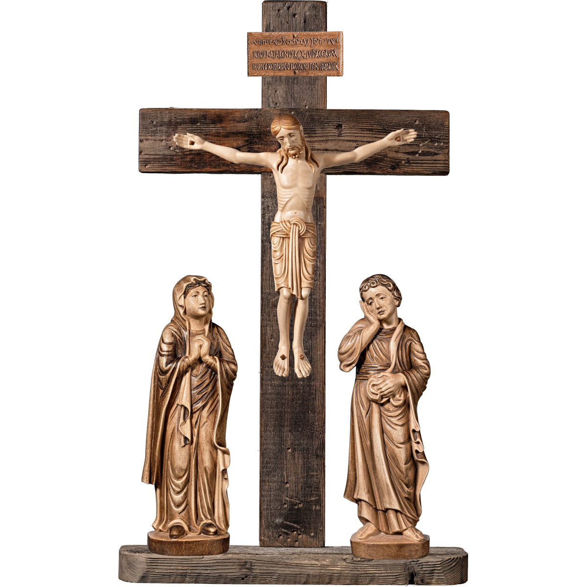 Kreuzigungsgruppe Romanisch mit Titulus Crucis in hebräisch - latein - griechisch