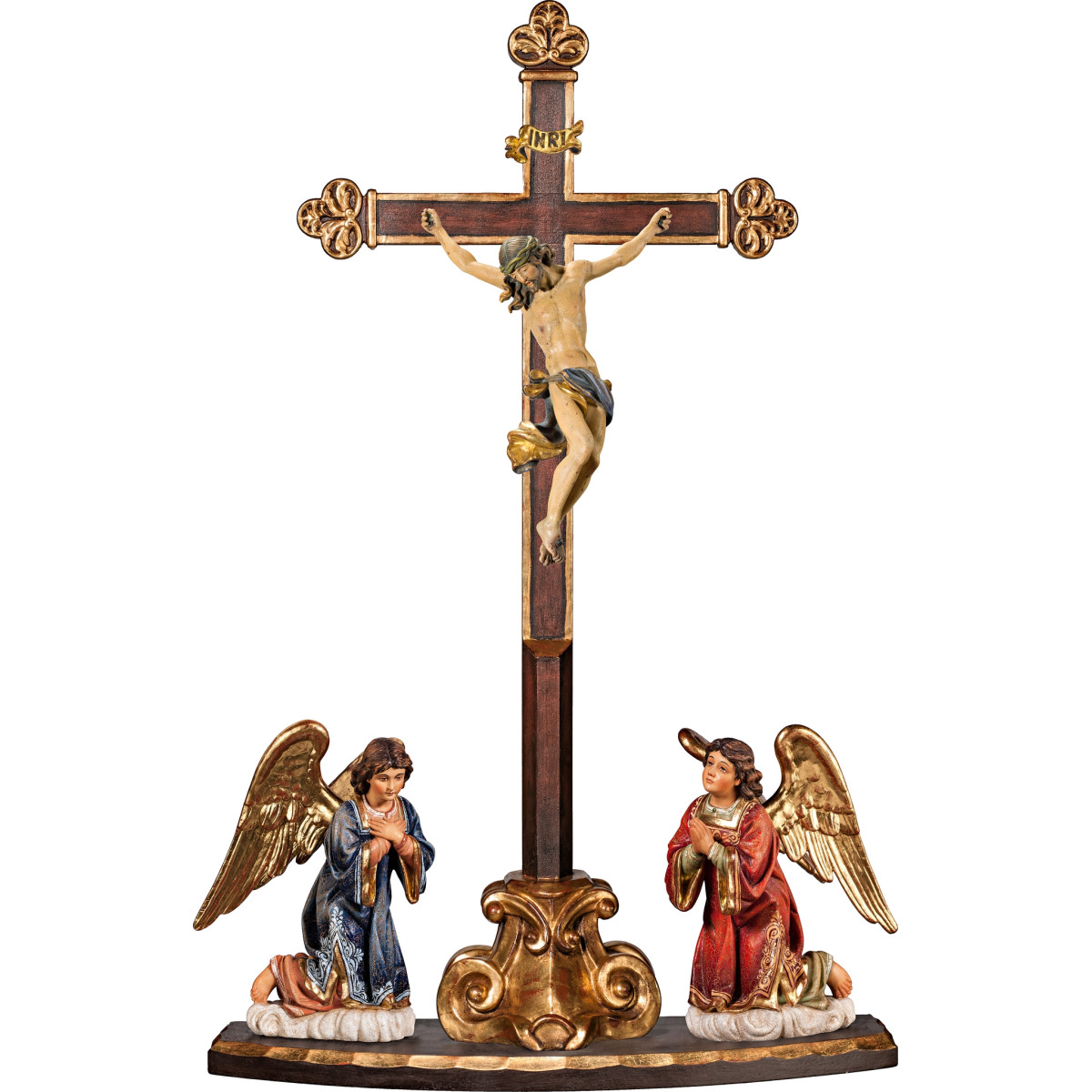 Corpus Baroque on cross baroque on pedestal with angelpair kneeling