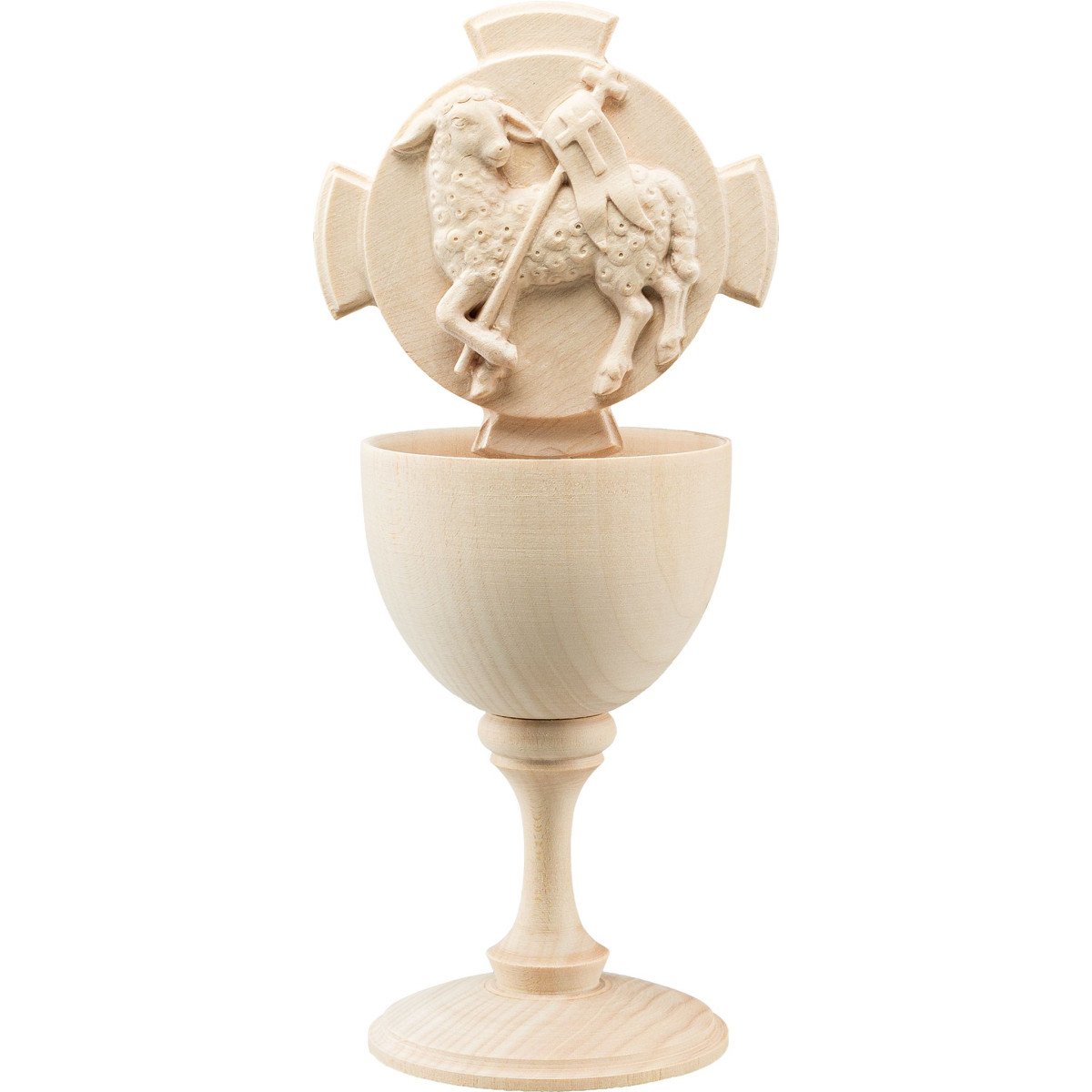 Wooden chalice with Agnus Dei