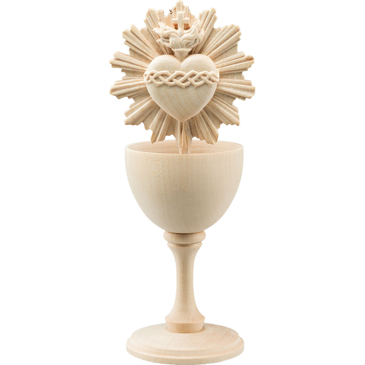 Wooden chalice with Sacred Heart of Jesus with halo