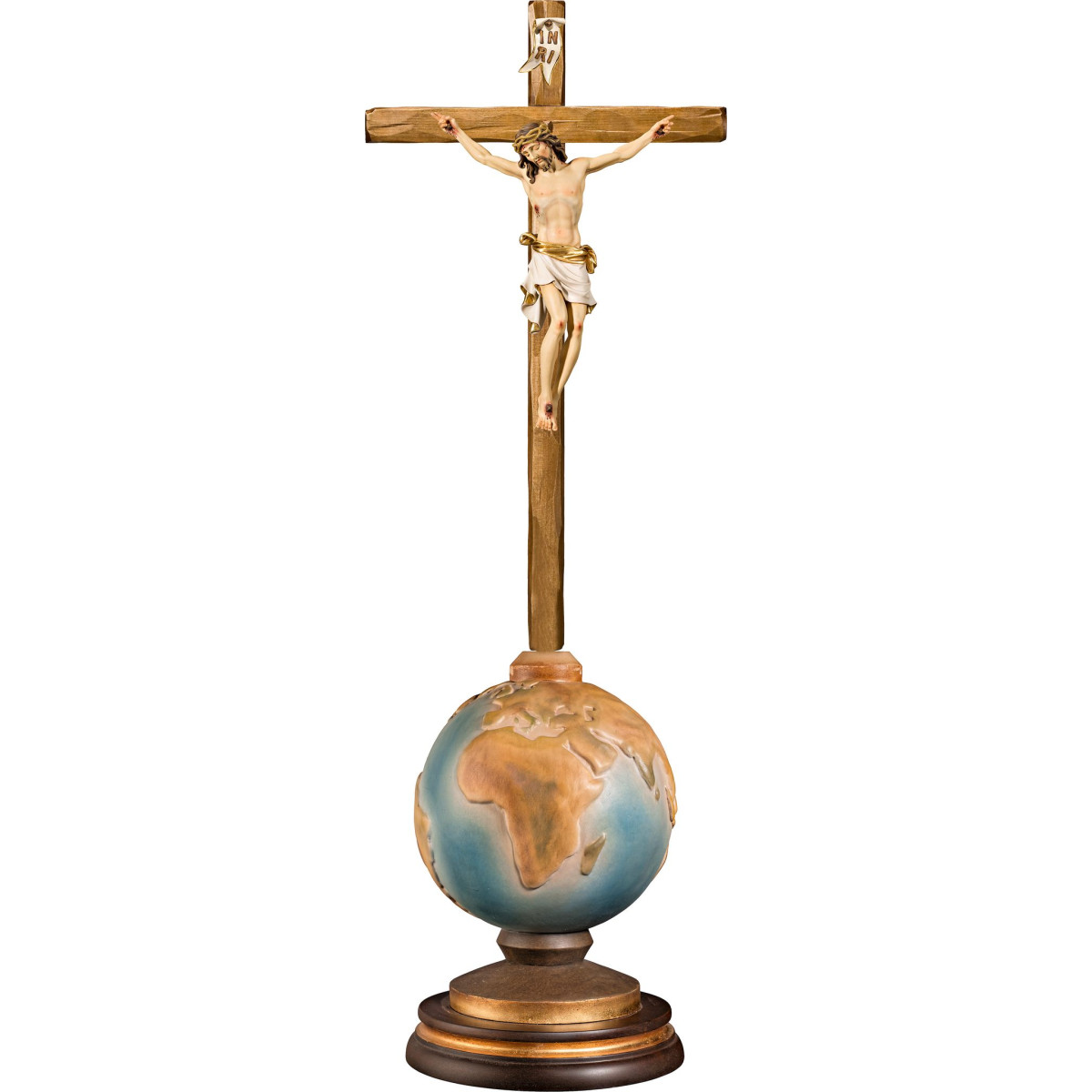 Cristo Pisa em cruz direita em globo