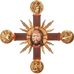 Kreuz mit Evangelisten, Christuskopf und Strahlen