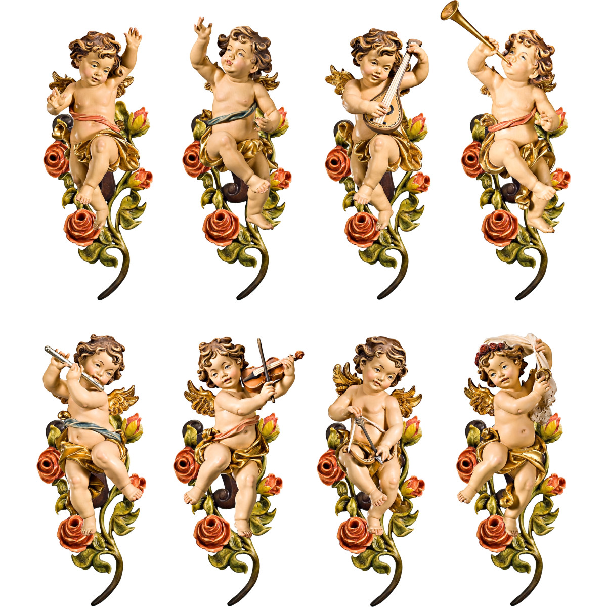 Anjos Bergland com rosas (8 peça)