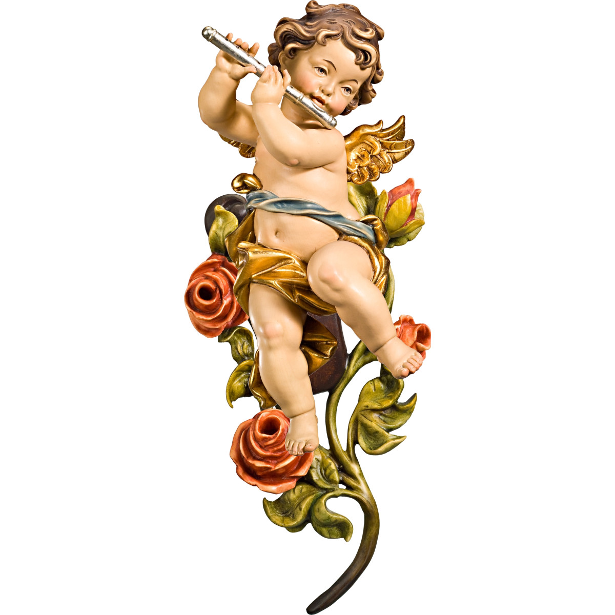 Ángel Bergland con flauta con rosas