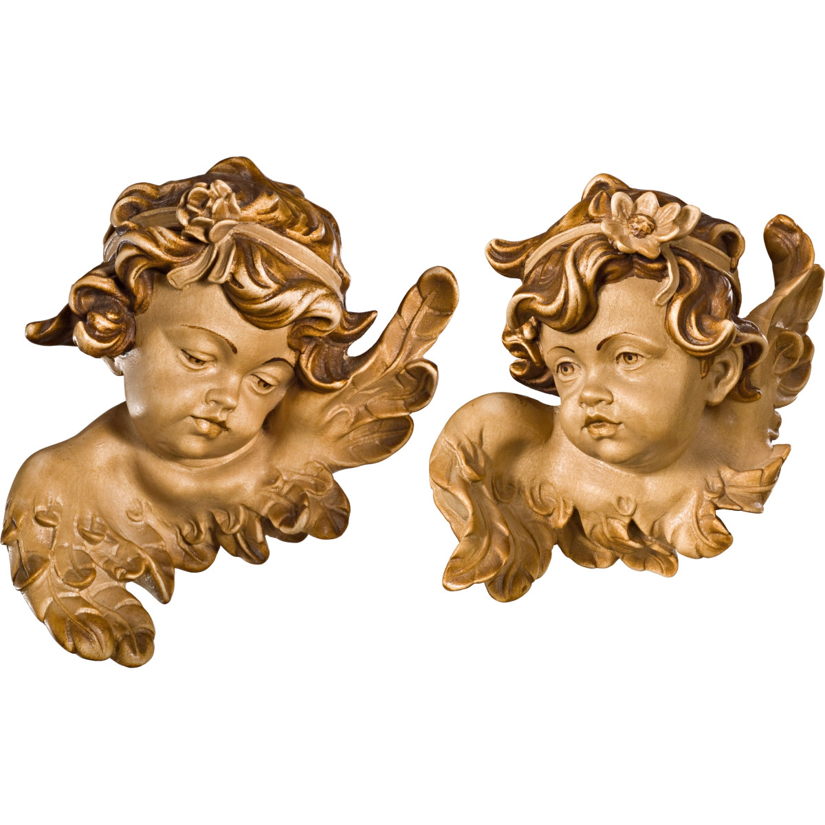 Pareja de querubínes con rosa y margarita