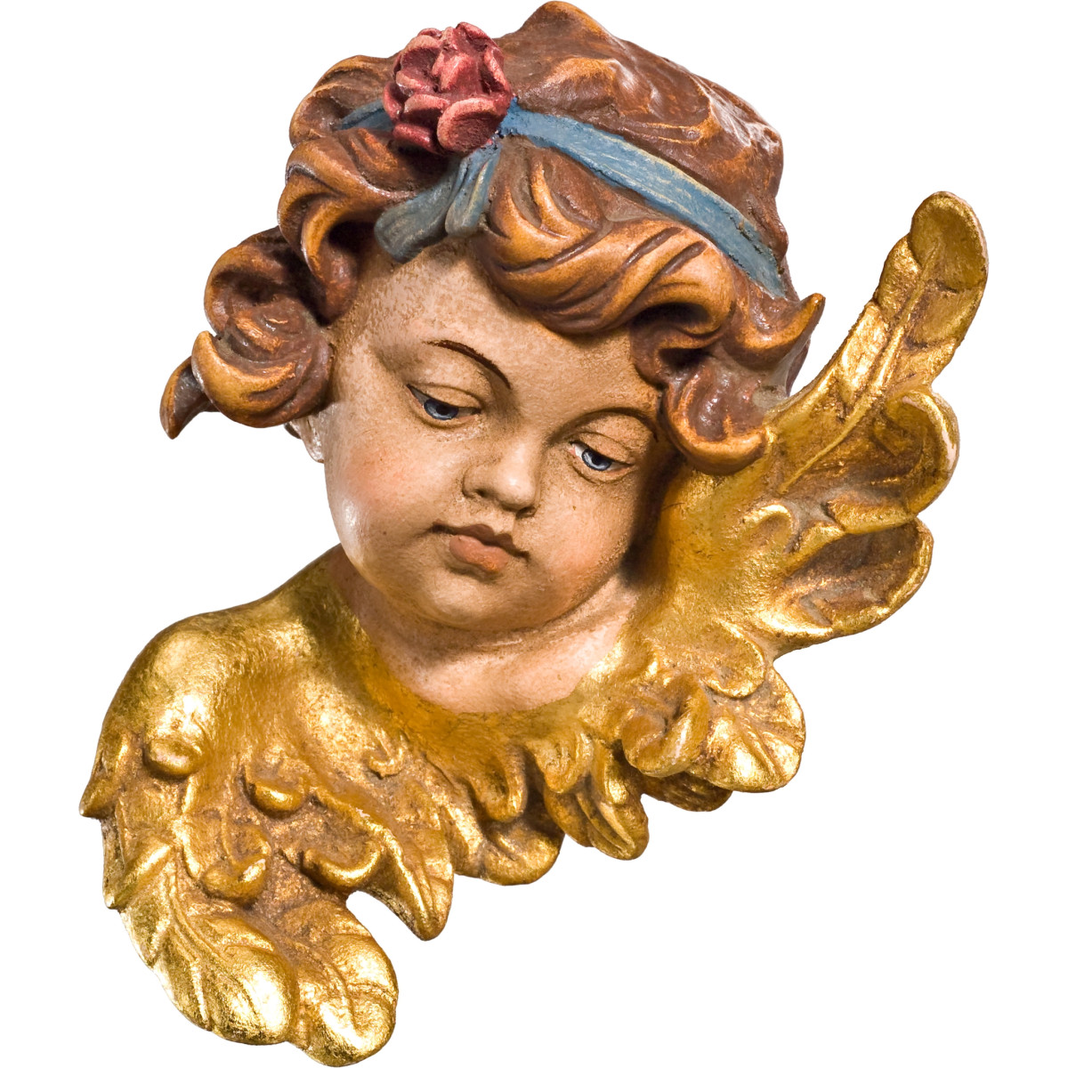 Cabeza de querubín con rosa