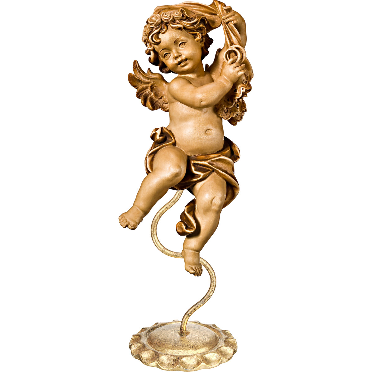 Anjo Bergland com alianças de casamento em pedestal