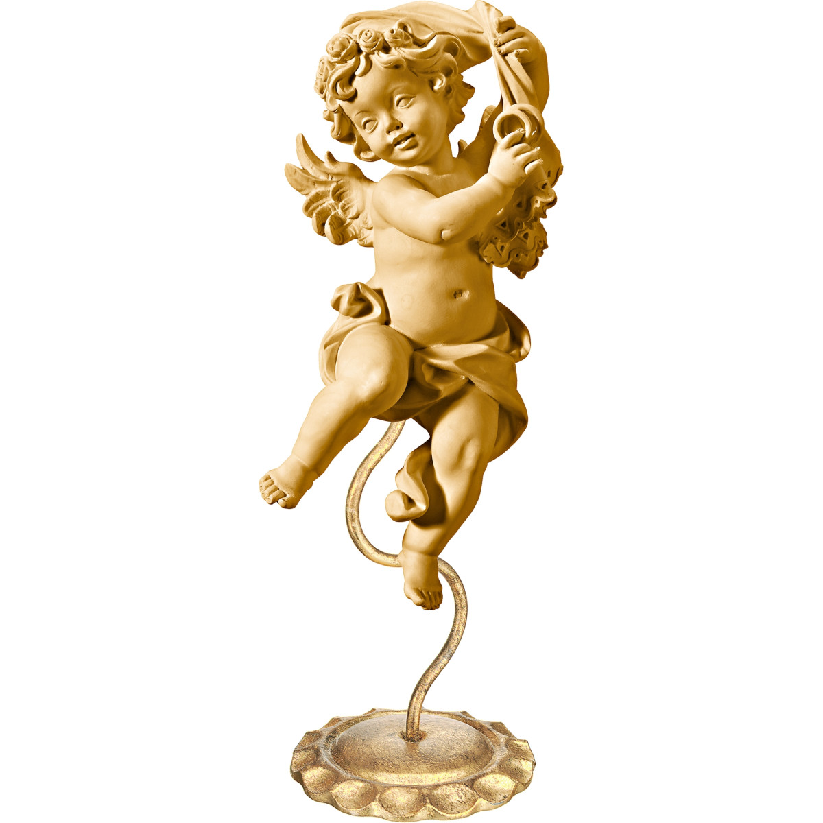 Anjo Bergland com alianças de casamento em pedestal