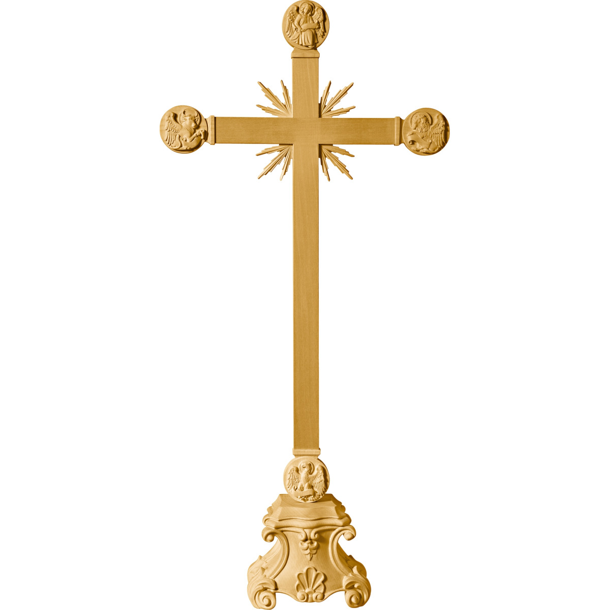 Cross with Evangelists and rays on pedestal