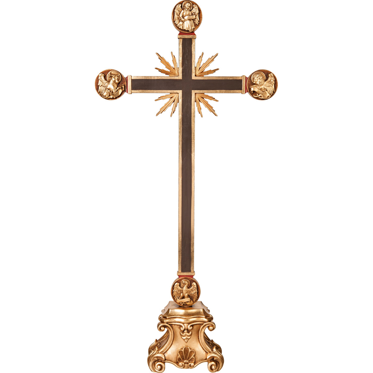 Cross with Evangelists and rays on pedestal