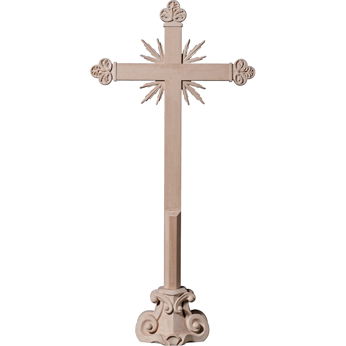 Cruz barroca com raios em pedestal