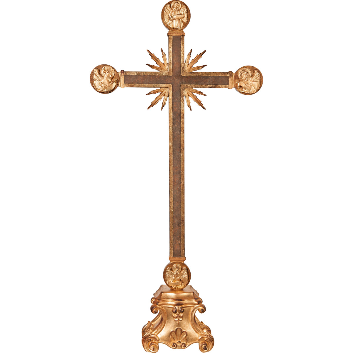 Cross with Evangelists and rays on pedestal