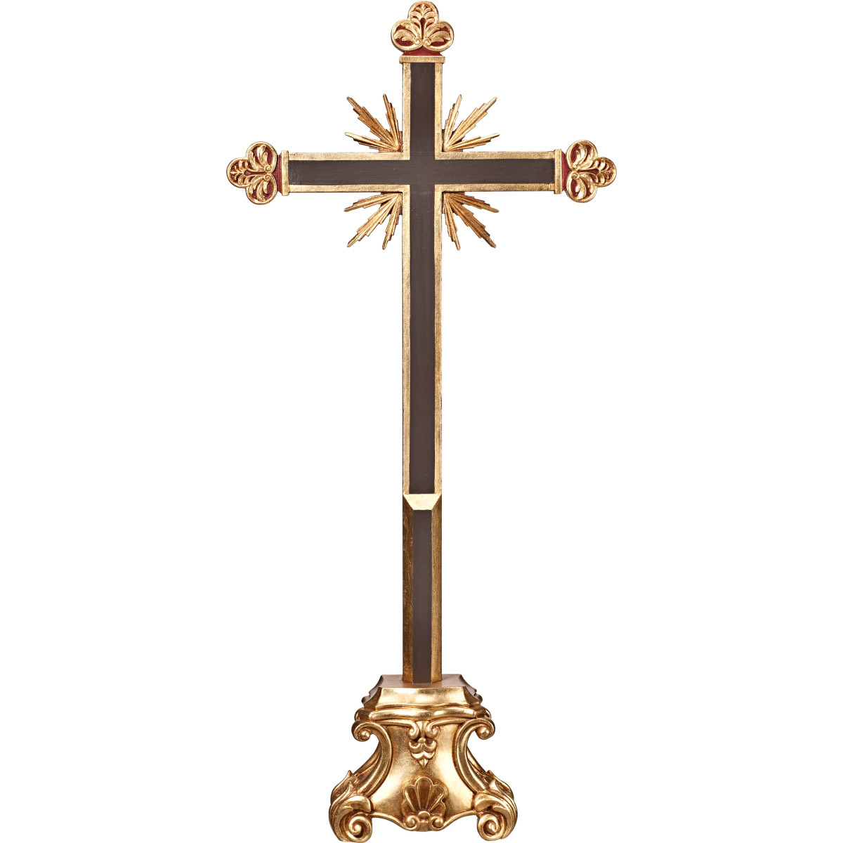 Cruz barroca com raios em pedestal