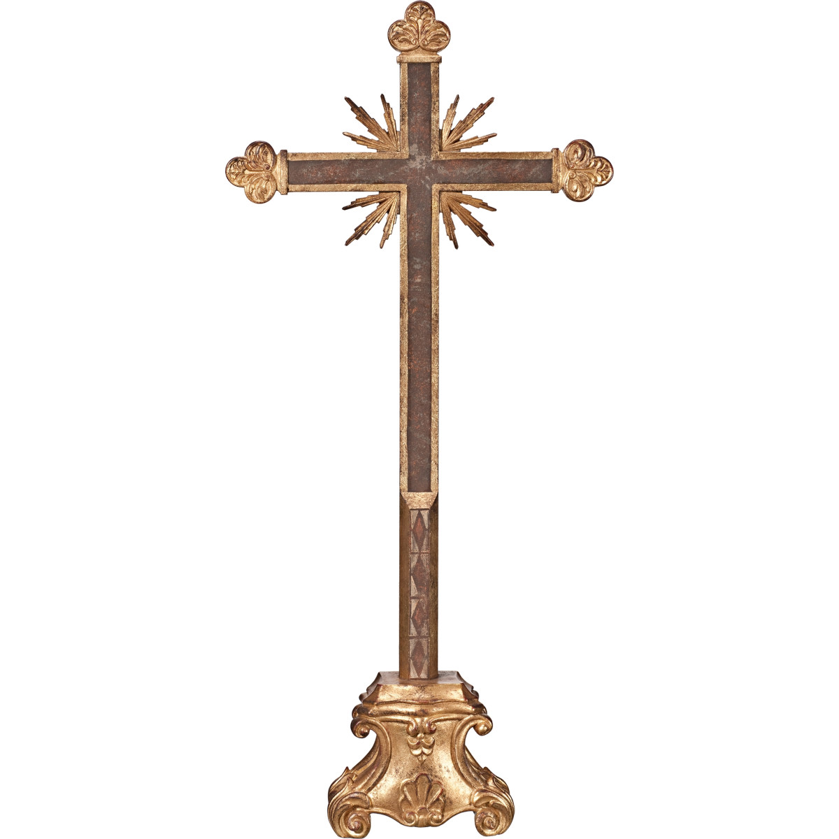 Cruz barroca com raios em pedestal