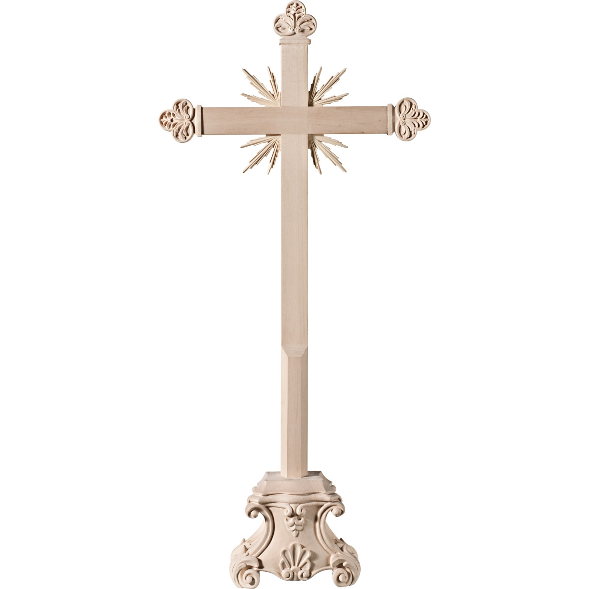 Cruz barroca com raios em pedestal