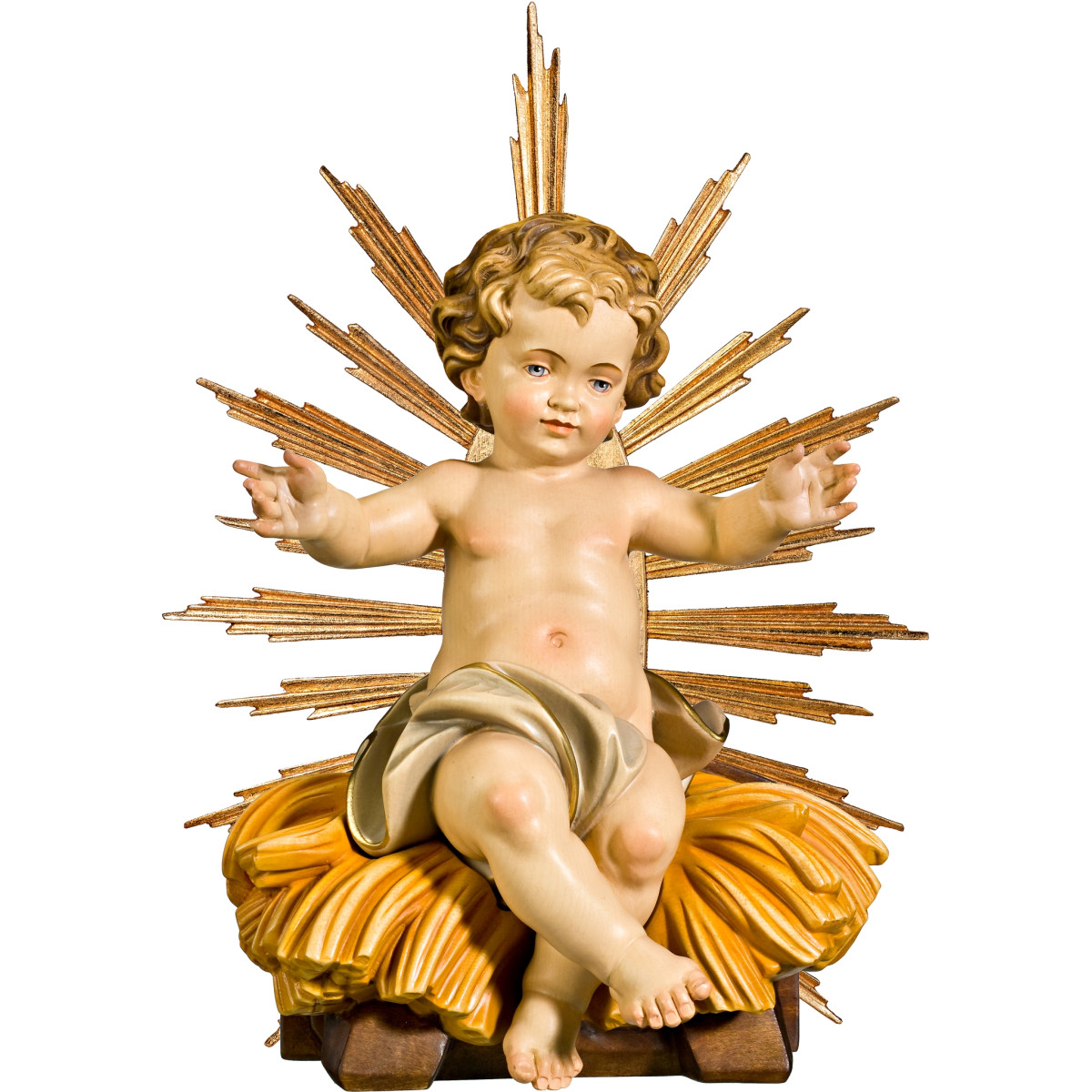 Menino Jesus sentado na cama com resplendor