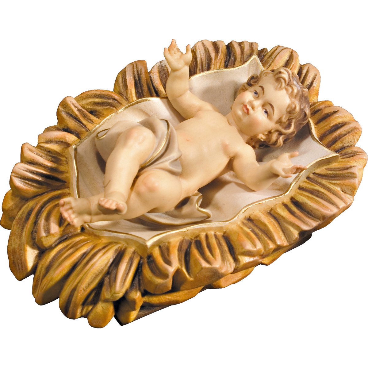 Niño Jesús en cuna tallada