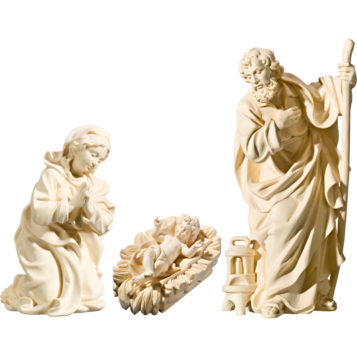 Nacimiento con Niño Jesús en cuna tallada (sin base)