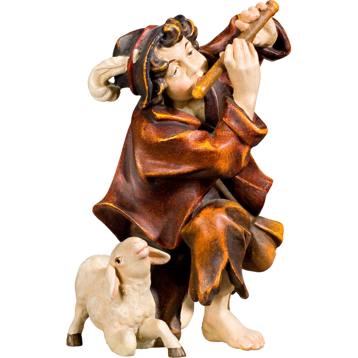 Herdsman knelling with flute and lamb