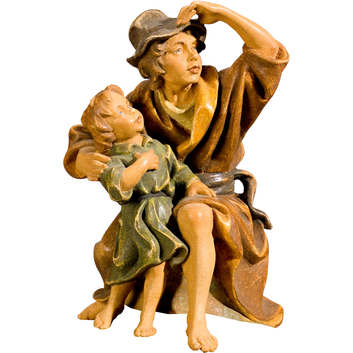 Herdsman sitting with kid