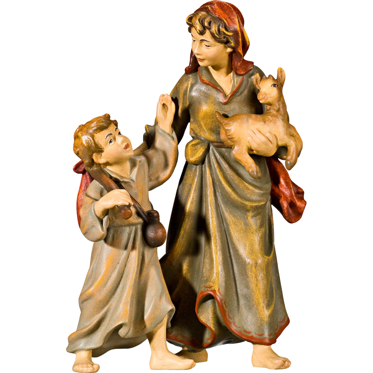 Herdswoman with kid and goat kid