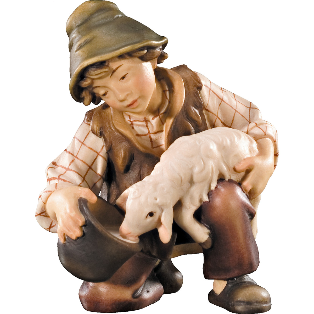 Rapaz com cordeiro no poço