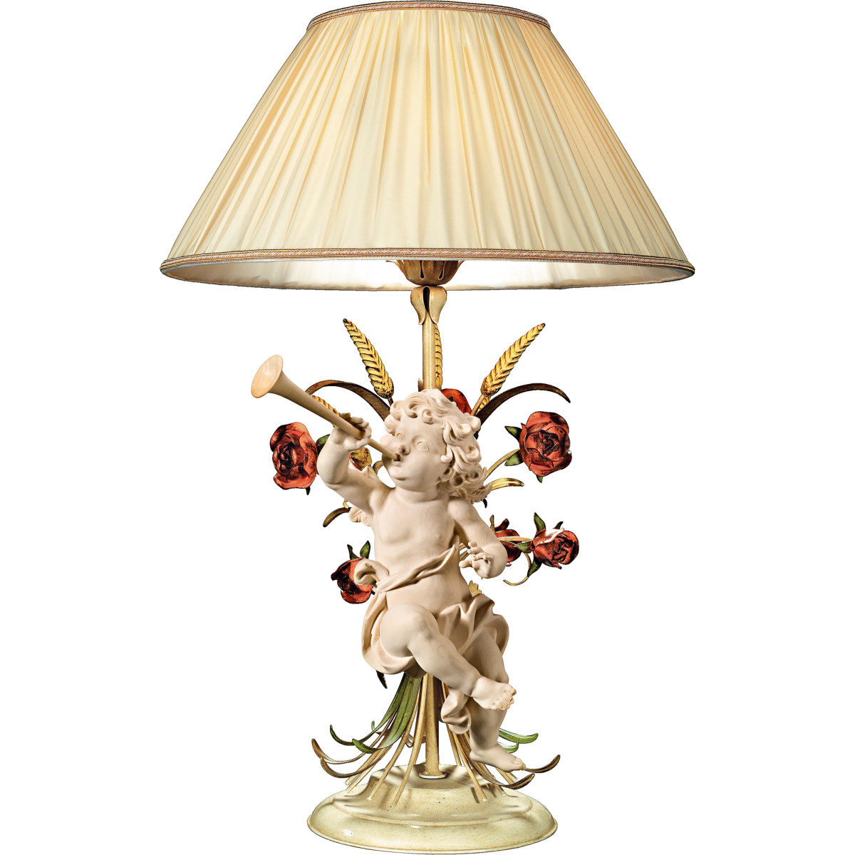 Lampada con rose e Putto Bergland con tromba