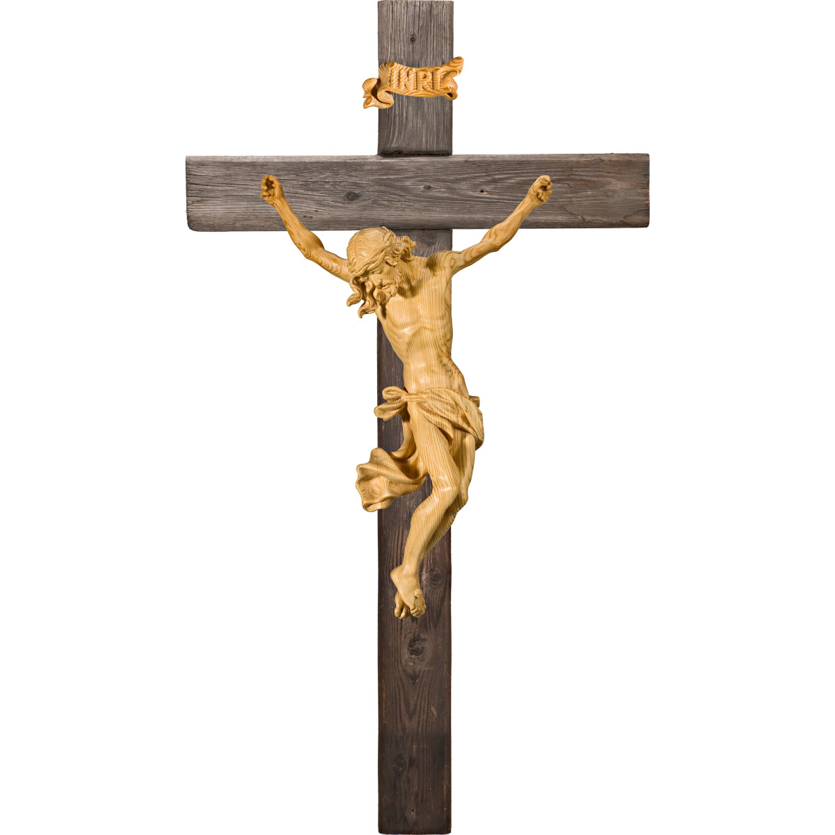 Cristo Barocco su croce Legno vecchio