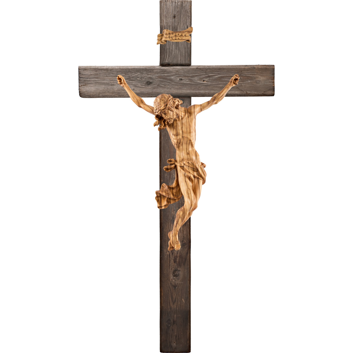 Cristo Barroco em cruz Madeira velha