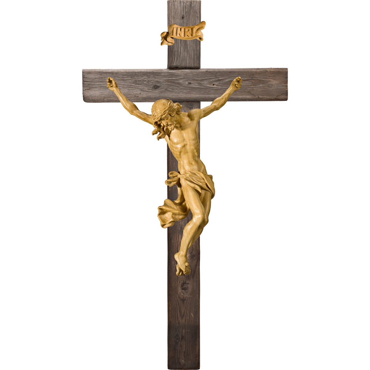 Cristo Barocco su croce Legno vecchio