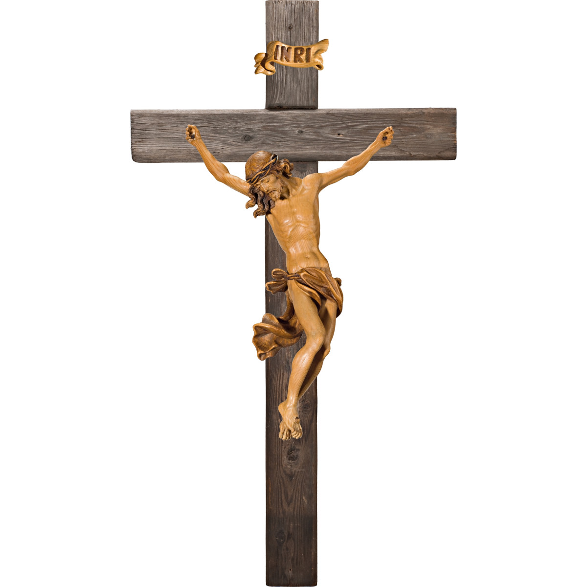 Cristo Barocco su croce Legno vecchio