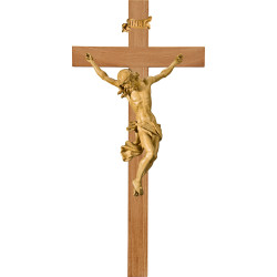 Cristo Barocco su croce in rovere semplice larga