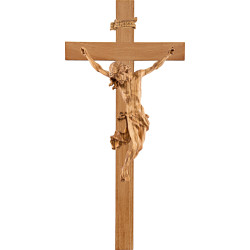 Cristo Barocco su croce in rovere semplice larga