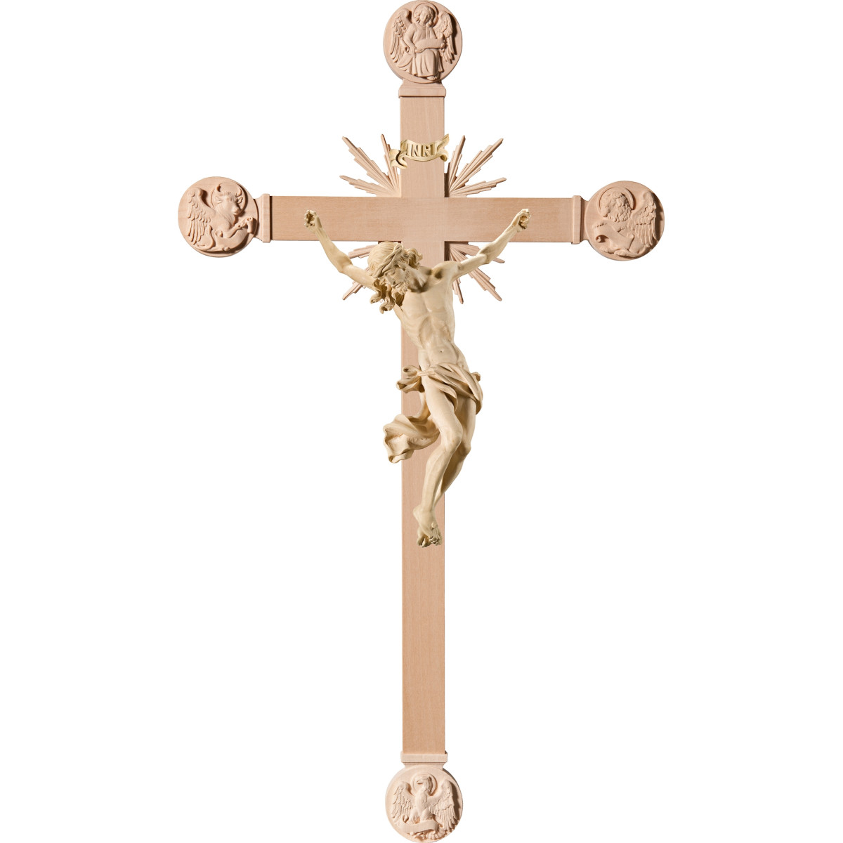 Cristo Barocco su croce con Evangelisti e raggi