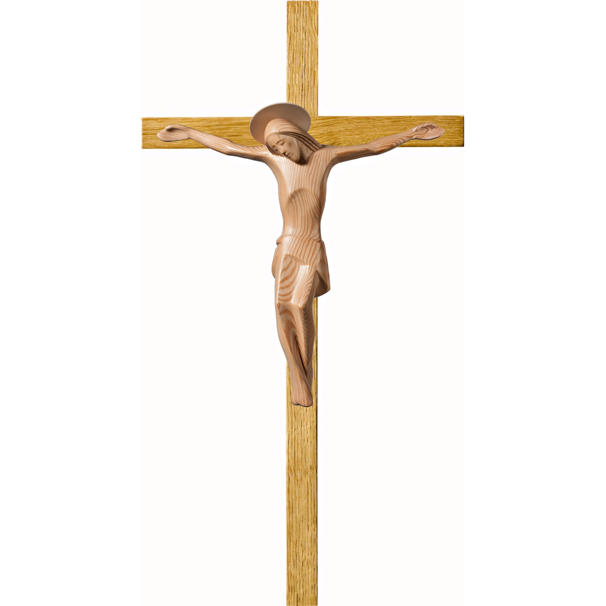 Cristo moderno ROMA con aureola su croce in rovere