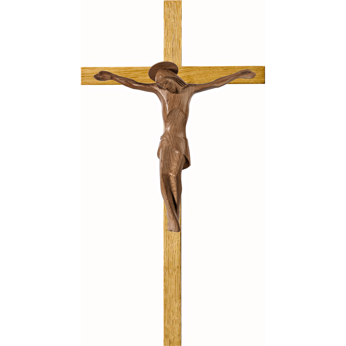 Cristo moderno ROMA con aureola su croce in rovere