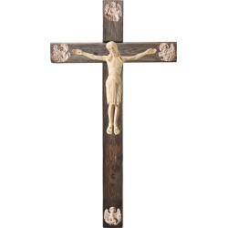 Cristo Românico em cruz Madeira velha com Evangelistas