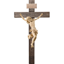 Cristo Barocco su croce Legno vecchio con Titulus Crucis in ebraico - latino - greco