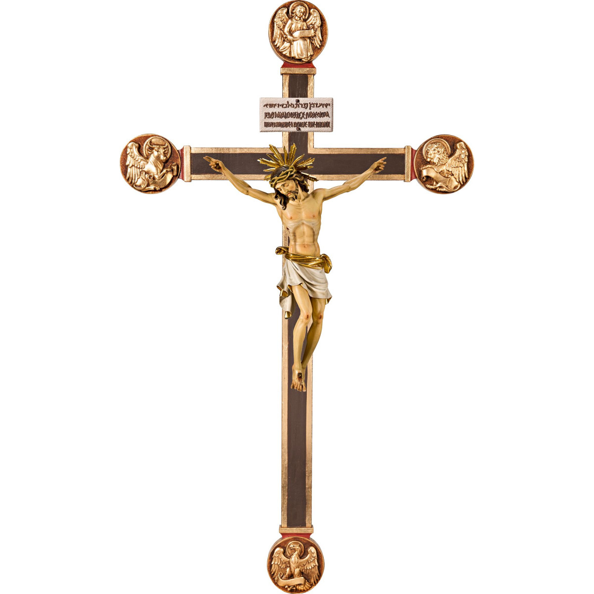 Corpus Pisa on cross with Evangelists with Titulus Crucis in hebrew - latin - greek