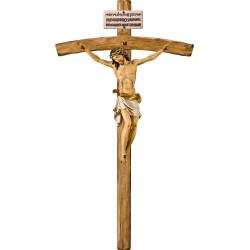 Corpus Pisa auf gebogenem Balken mit Titulus Crucis in hebräisch - latein - griechisch